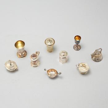 Nine silver miniatures by GAB, Eskilstuna, from the latter half of the 20th century.