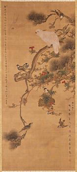 687. A chinese hanging scroll, ink and water colour, Qing dynasty (1664-1912).