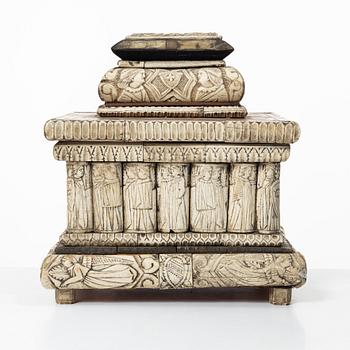 An Italian Renaissance-style bone wedding casket, 19th century.