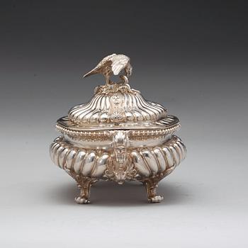 A pair of English mid 18th century silver tureens, marks of Frederick Kandler, London 1755.