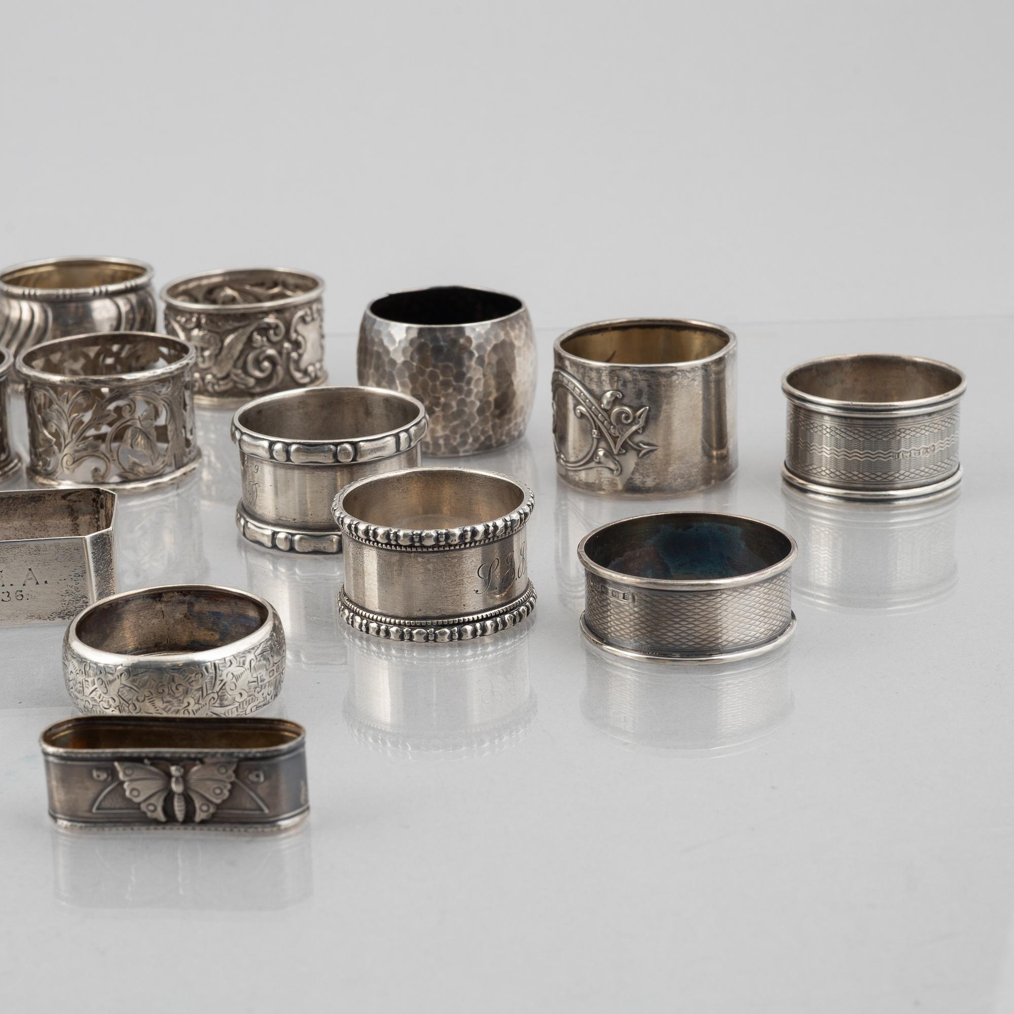 A collection of silver napkin rings, mostly England, Denmark (46 pieces).