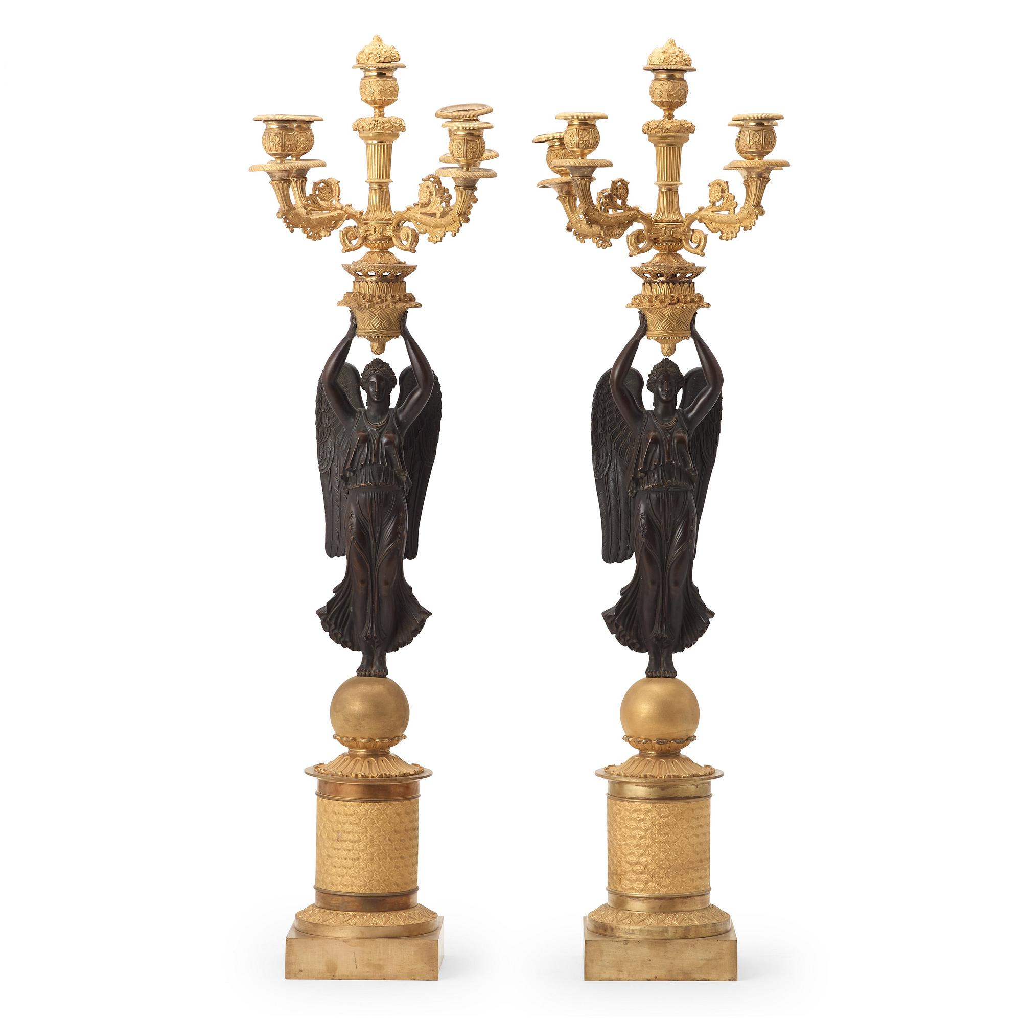 A pair of Empire early 19th century five-light candelabra by Pierre Chibout.