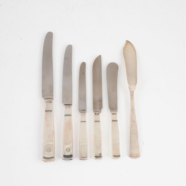 Jacob Ängman, a 130-piece silver flat wear set, "Rosenholm", Stockholm, Sweden, 1946-67.