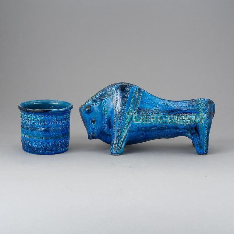 FIGURIN samt YTTERFODER, lergods. Raymor Bitossi, Aldo Londi Rimini Blue.