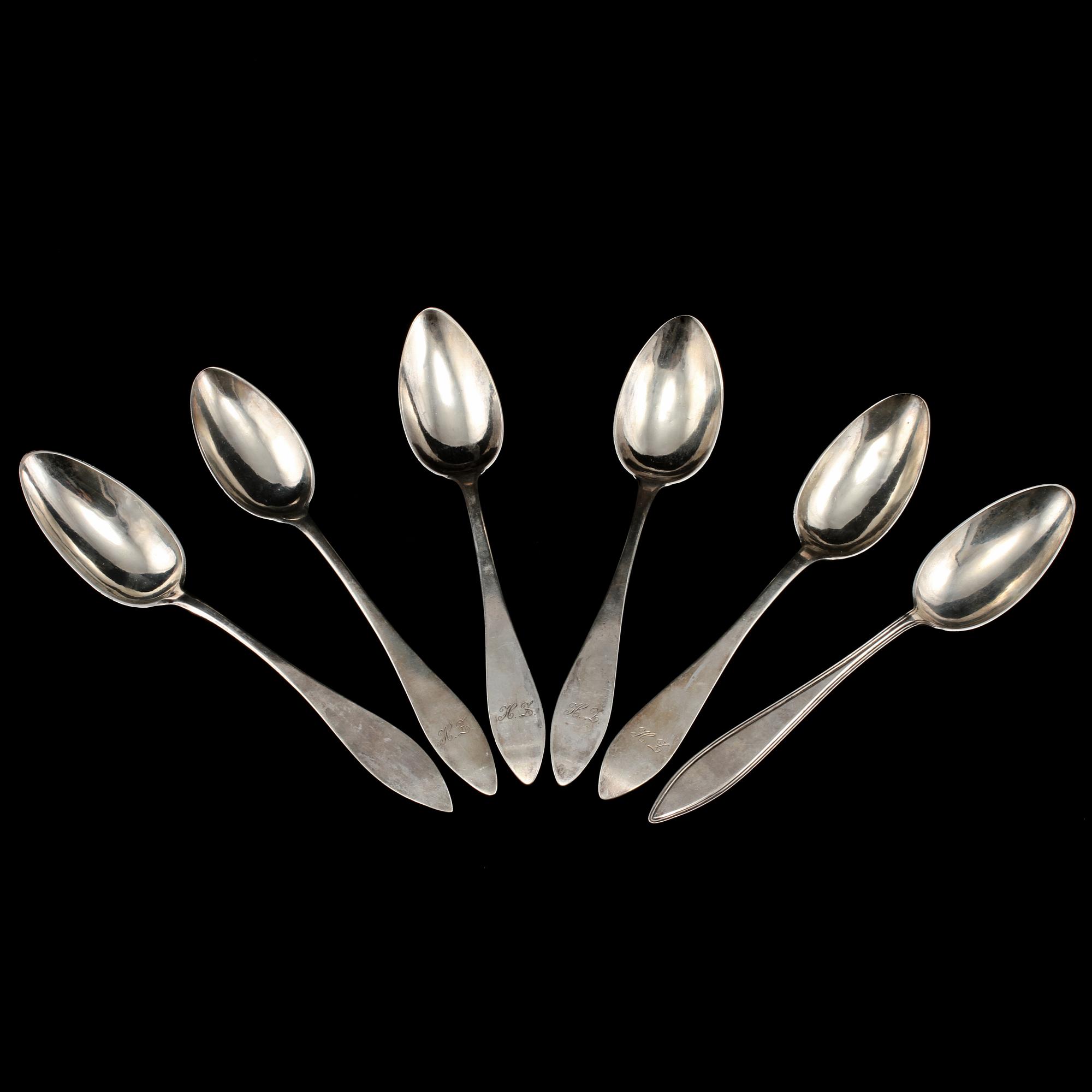 SKEDAR, 6 st, silver, 1700-tal. Vikt 265 g.