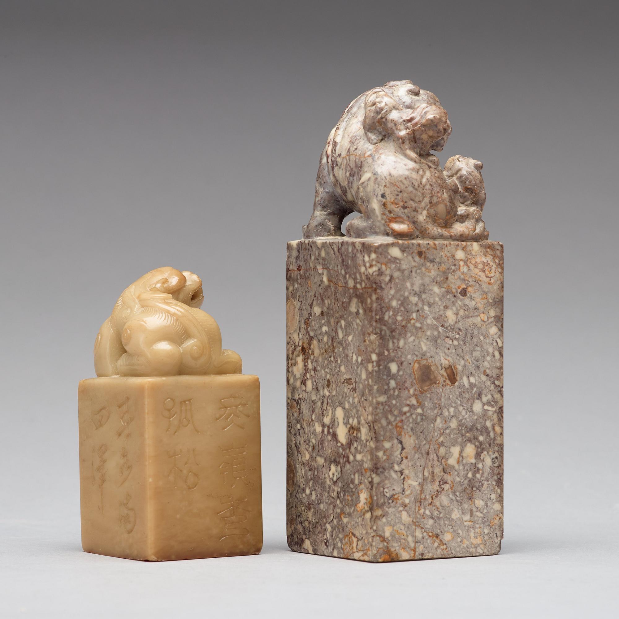 Two carved stone seals, circa 1900.
