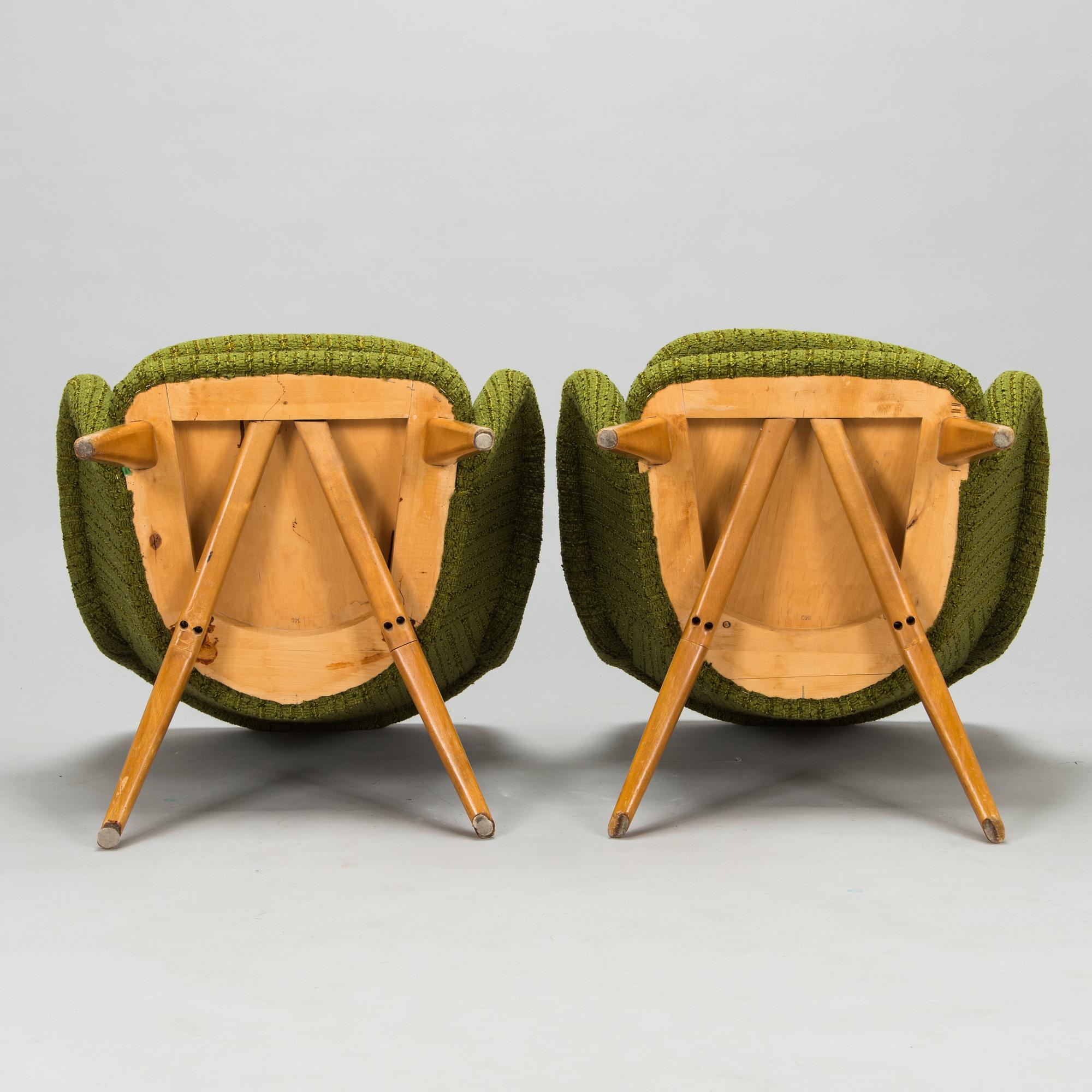 Carl Gustaf Hiort af Ornäs, fåtöljer, ett par, "Pedro", för Puunveisto Oy - Träsnideri Ab, 1950-tal.,