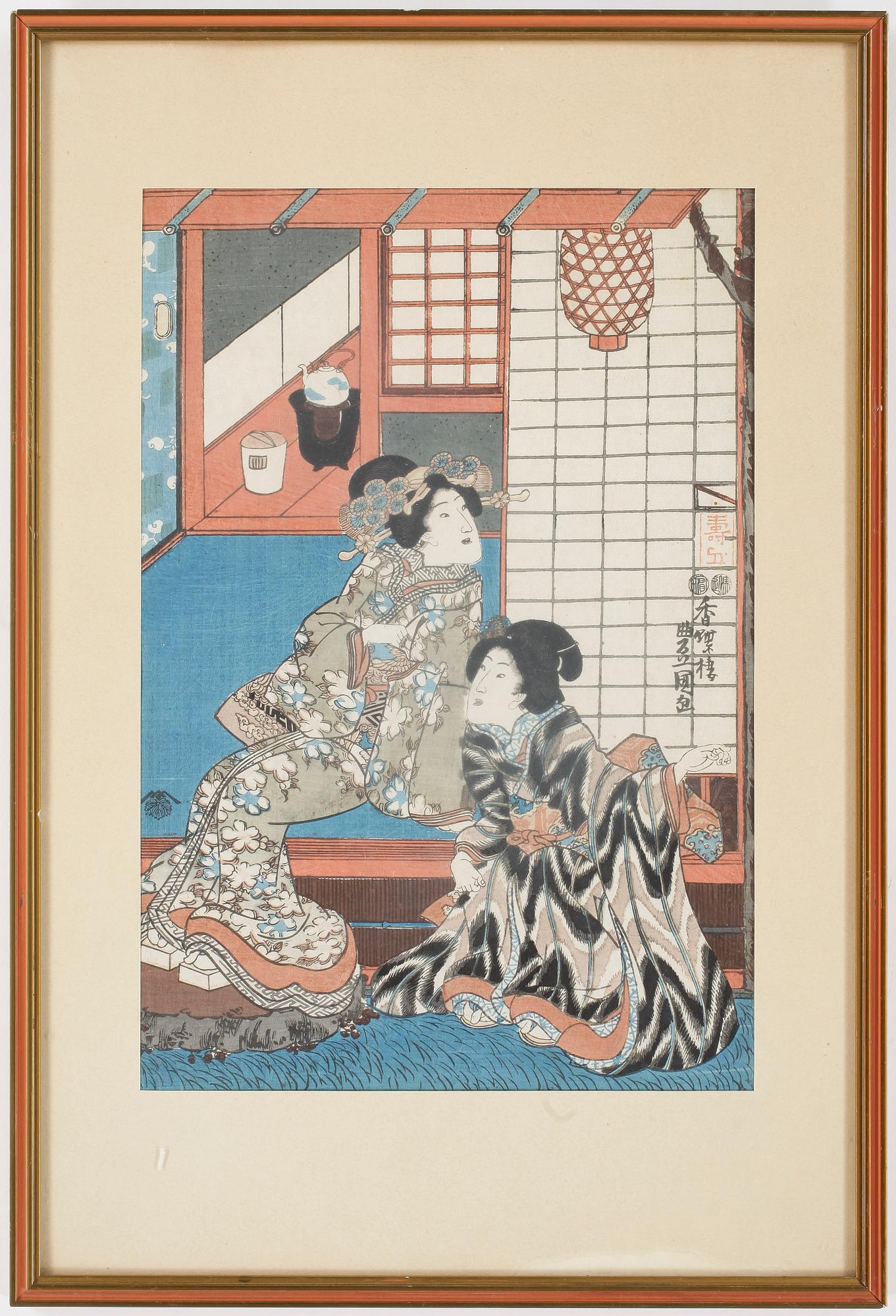 TRÄSNITT, 4 st Japan. Efter Toyokuni III, Kesai Eisen, Hasegawa Sadanobu I.