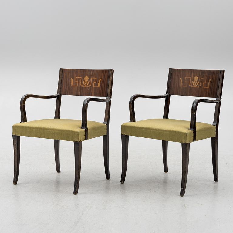 A pair of 'Rosenborg' Swedish Grace armchairs, Seffle Möbelfabrik, 1920s/30s.