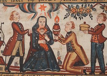 Swedish Folk Art painting on canvas by Sven Erlandsson 1835.