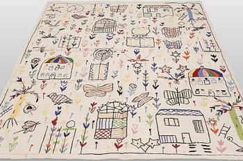 A Kelim carpet with hand-embroidered decoration, 239 x 182 cm.