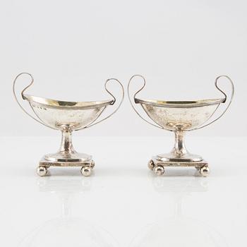 Stephan Westerstråhle salt cellar, a pair of Late Gustavian silver, Stockholm 1804.