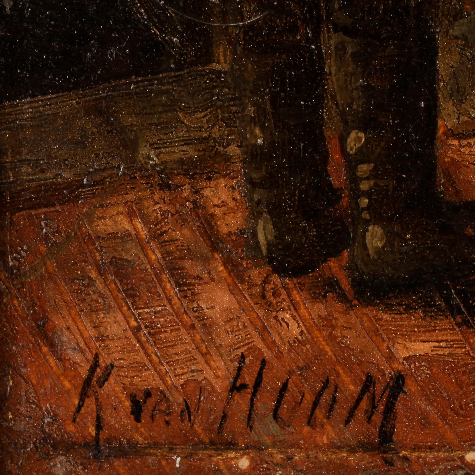 OKÄND KONSTNÄR, olja på duk, omkring år 1900. Otydligt signerad.