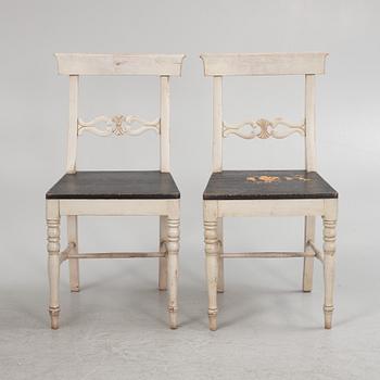 Six painted chairs, 19th Century.