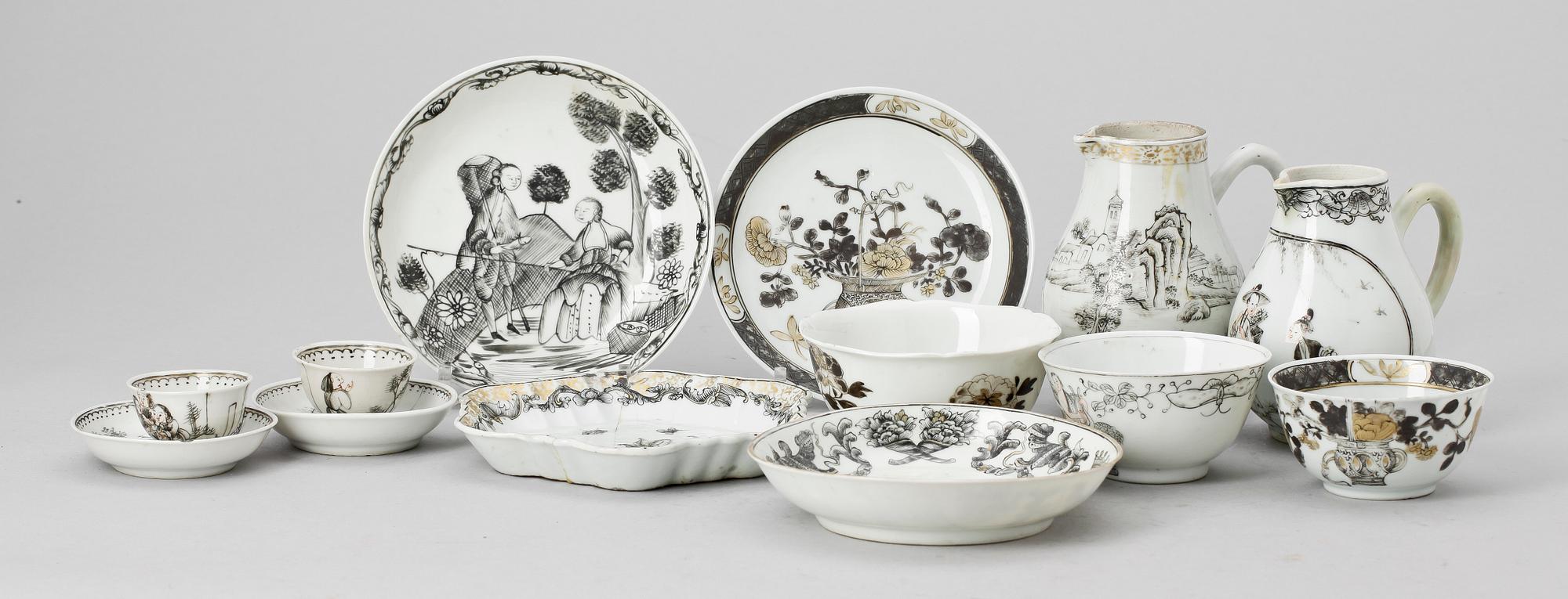 SERVISDELAR, 10 stycken, kompaniporslin. Qing dynastin, Qianlong (1736-95).