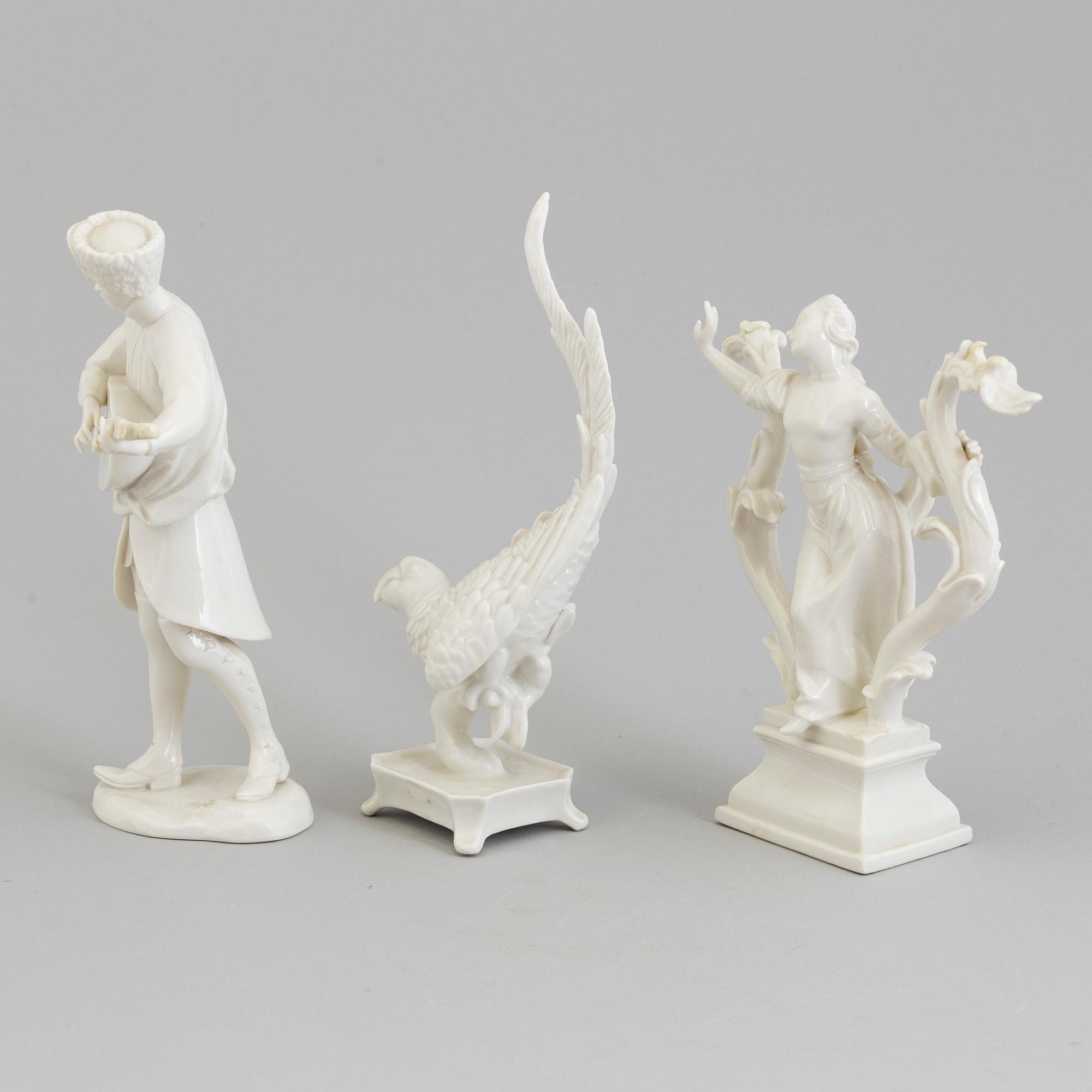 Three white glazed Nymphenburg figurines, 20th Century.
