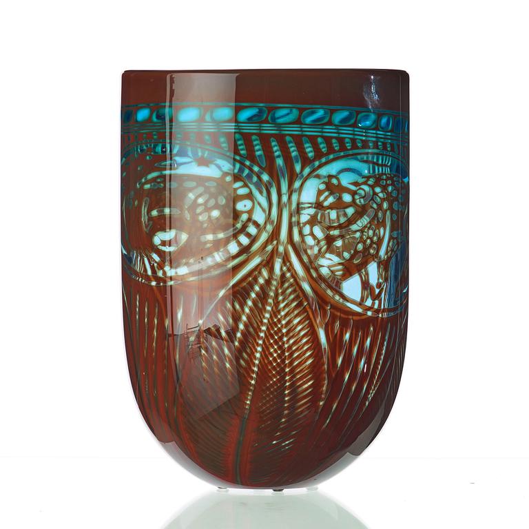 Gunnar Cyrén, a 'graal' glass vase, Orrefors, Sweden 1980's.