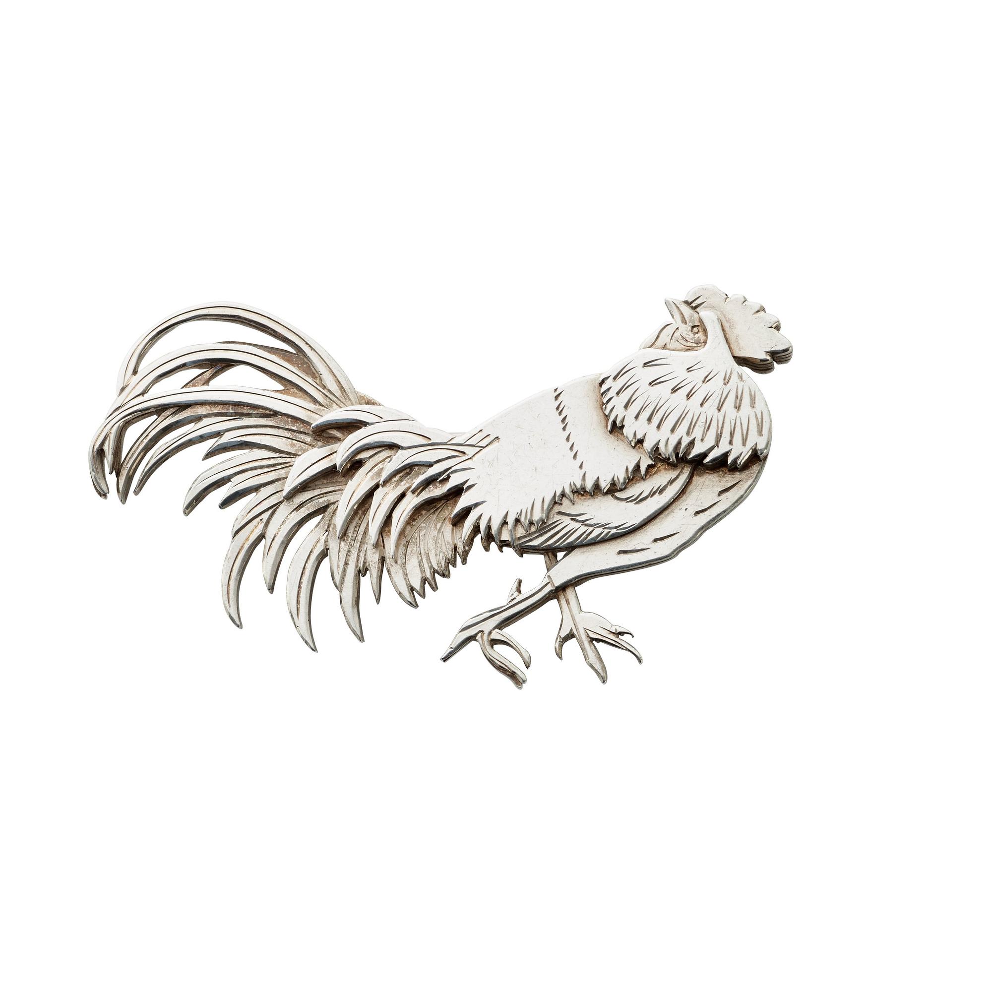 A Wiwen Nilsson sterling brooch of a rooster, Lund 1961.