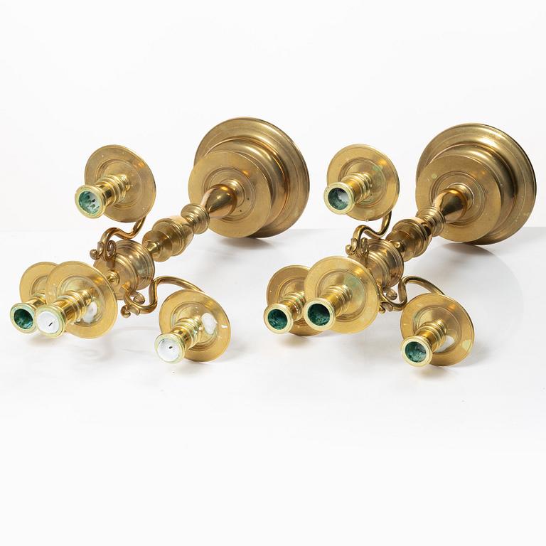 A pair of brass candelabras, Gusums Bruk, Sweden, around 1900.