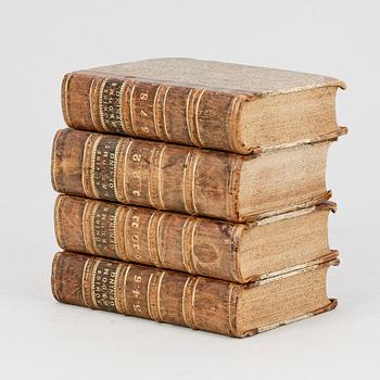 BOK, 4 vol med 11 delar, "Lärdoms-Öfning Sweriges Ungdom til tjenst" av Christian König, Stockholm 1745-51.