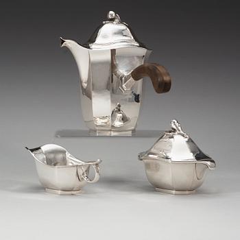 A Jacob Ängman three pcs of silver coffee service, Guldsmedsaktiebolaget, 1929 and 1934.