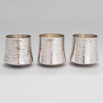 TAPIO WIRKKALA, A set of three silver beakers, marked TW, Kultakeskus, Hämeenlinna, Finland 1976.