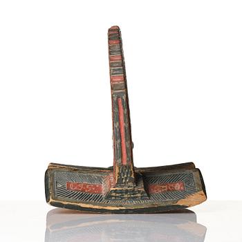 A Swedish folk art carved and polychrome-painted part horse harness, Uppland, dated 1774.