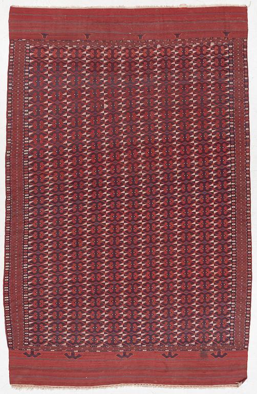 An antique, flat-woven 'Maroofandi', Yomut, Western Turkmenistan, approx. 317 x 207 cm.