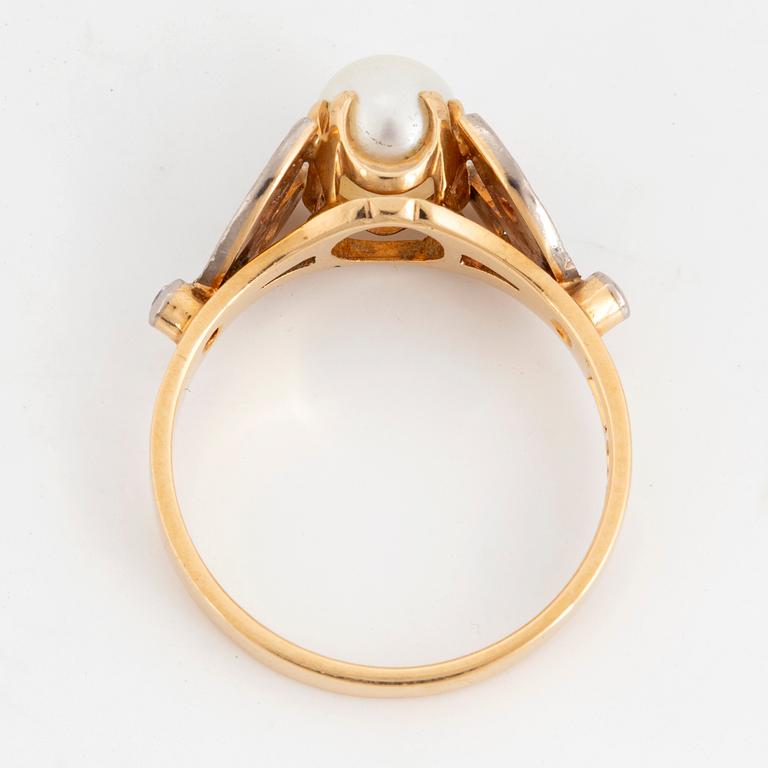 Cultured pearl and eight-cut diamond ring.