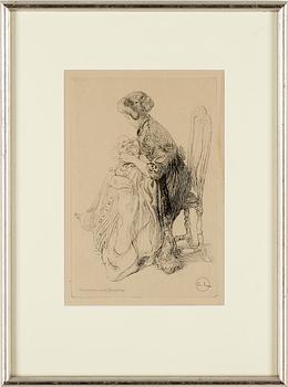 CARL LARSSON, etsningar, 2 st. En signerad i plåt.
