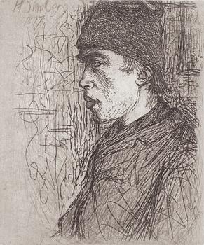 Hugo Simberg, line-etching and dry point, signed in plate.