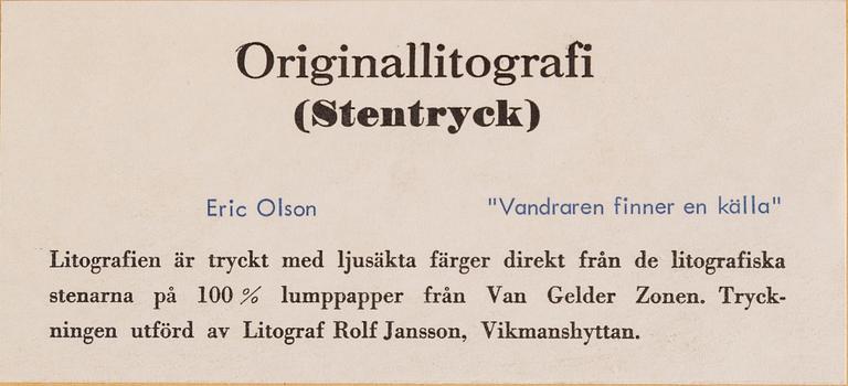 ERIK OLSON & AXEL OLSON, färglitografier, 4 st, signerade och numrerade EA, provtryck, 46/260, 32/260.