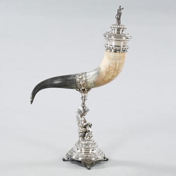 A drinking horn with epns mounting, GAB, Stockholm, late 19th century.