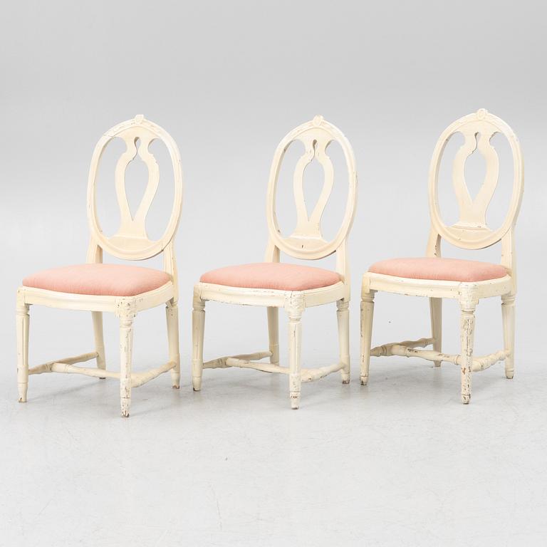 Three Gustavian chairs, late 18th Century.