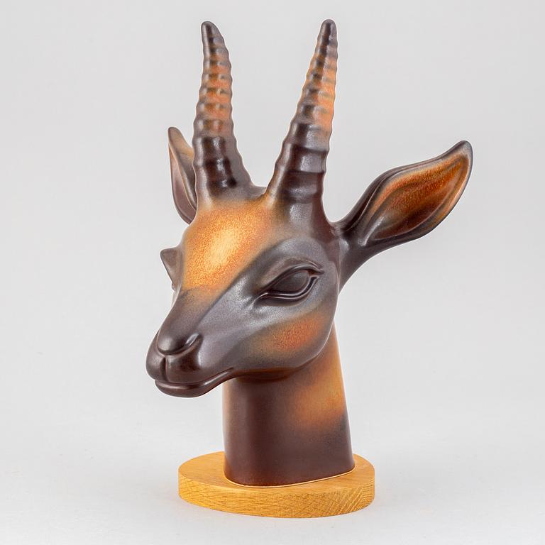 GUNNAR NYLUND, a stoneware sculpture of a gazelle's head, Rörstrand, Sweden.