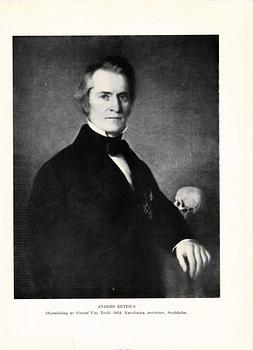 Uno Troili, Porträtt av Professor Anders Retzius (Lund 1796-1860 Stockholm), bröstbild, svart rock med spännhalsduk.