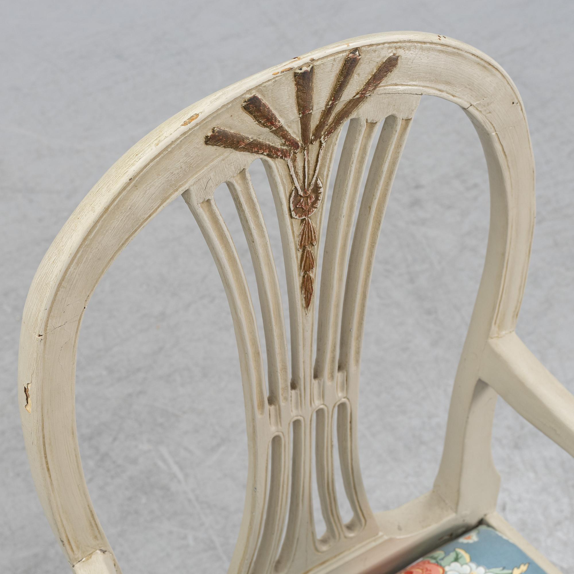 A Gustavian chair and armchair, end of the 18th Century.