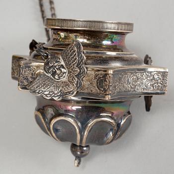 A Russian 19th century silver-gilt Icon, unidentified makers mark, St. Petersburg 1840's.