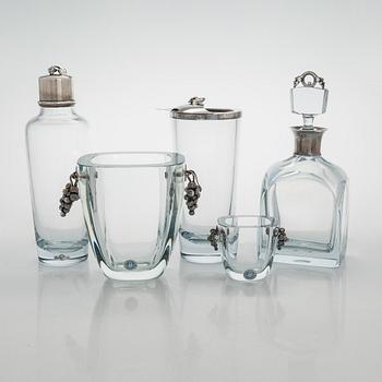 Aage Weimar, cocktail- och serverings set, 7 delar, sterlingsilver och glas, Danmark 1900-talets mitt.