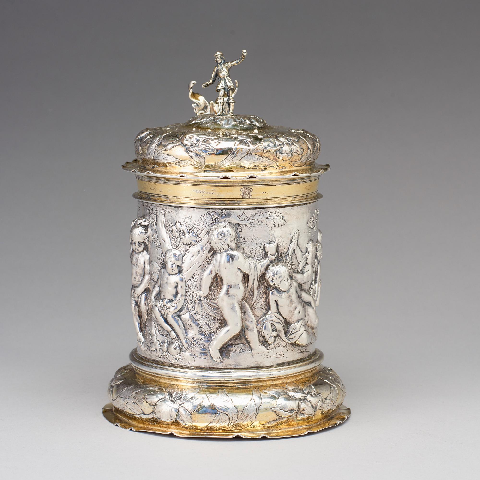Peter Ohr I (Öhr) dryckeskanna, silver, Hamburg (verksam 1649-1662), barock.