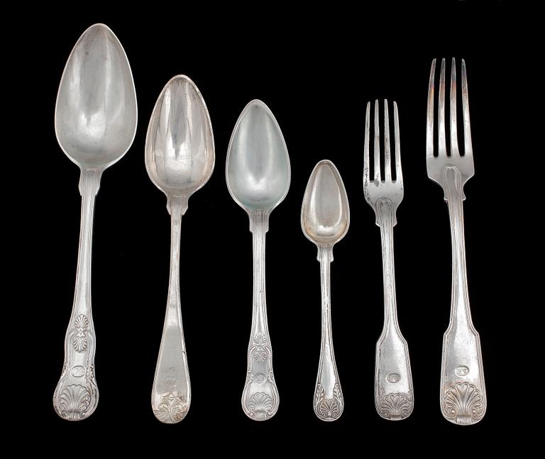 BESTICKSERVIS, 44 delar, silver bl a Möllenborg, Stockholm 1852. Tot vikt 2048.