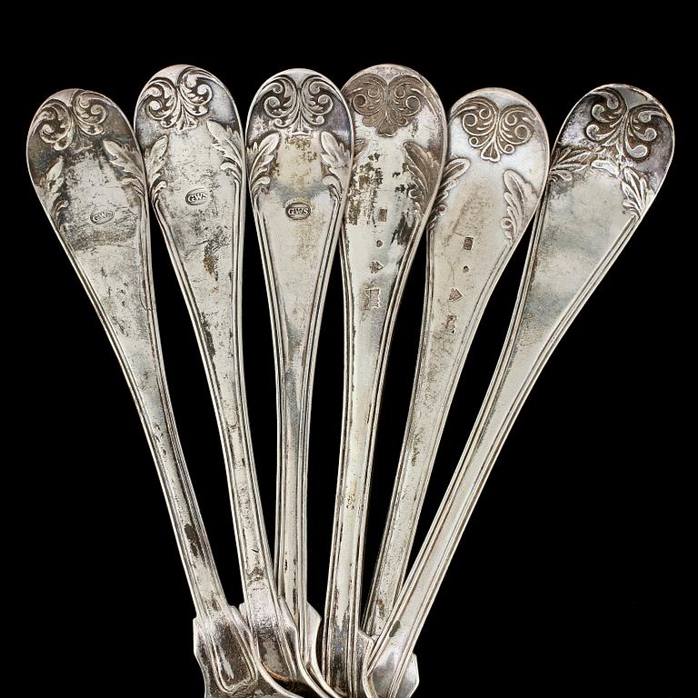 SKEDAR, 12 st, silver, 1700/1800-tal. Vikt 600 g.
