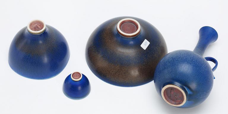 A Berndt Friberg stoneware vase and three bowls, Gustavsberg studio 1940's-50's.