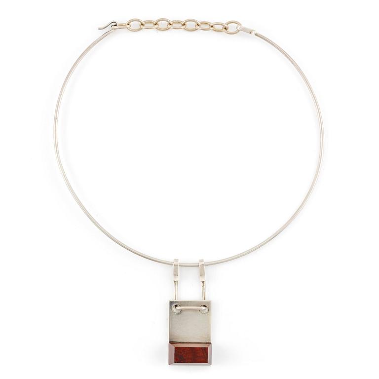 Sigurd Persson, a necklace, silver with red stone (likely jasper), Stockholm 1981.
