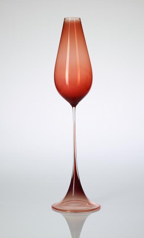 A Nils Landberg red glass goblet, Orrefors.