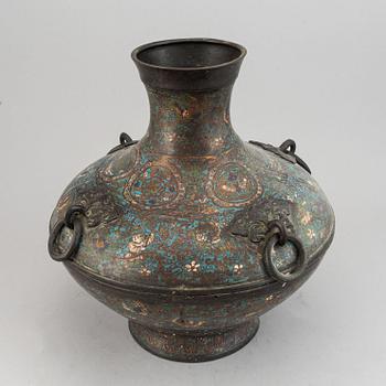 A bronze and cloisonné vase, Qing dynasty, 19th Century.