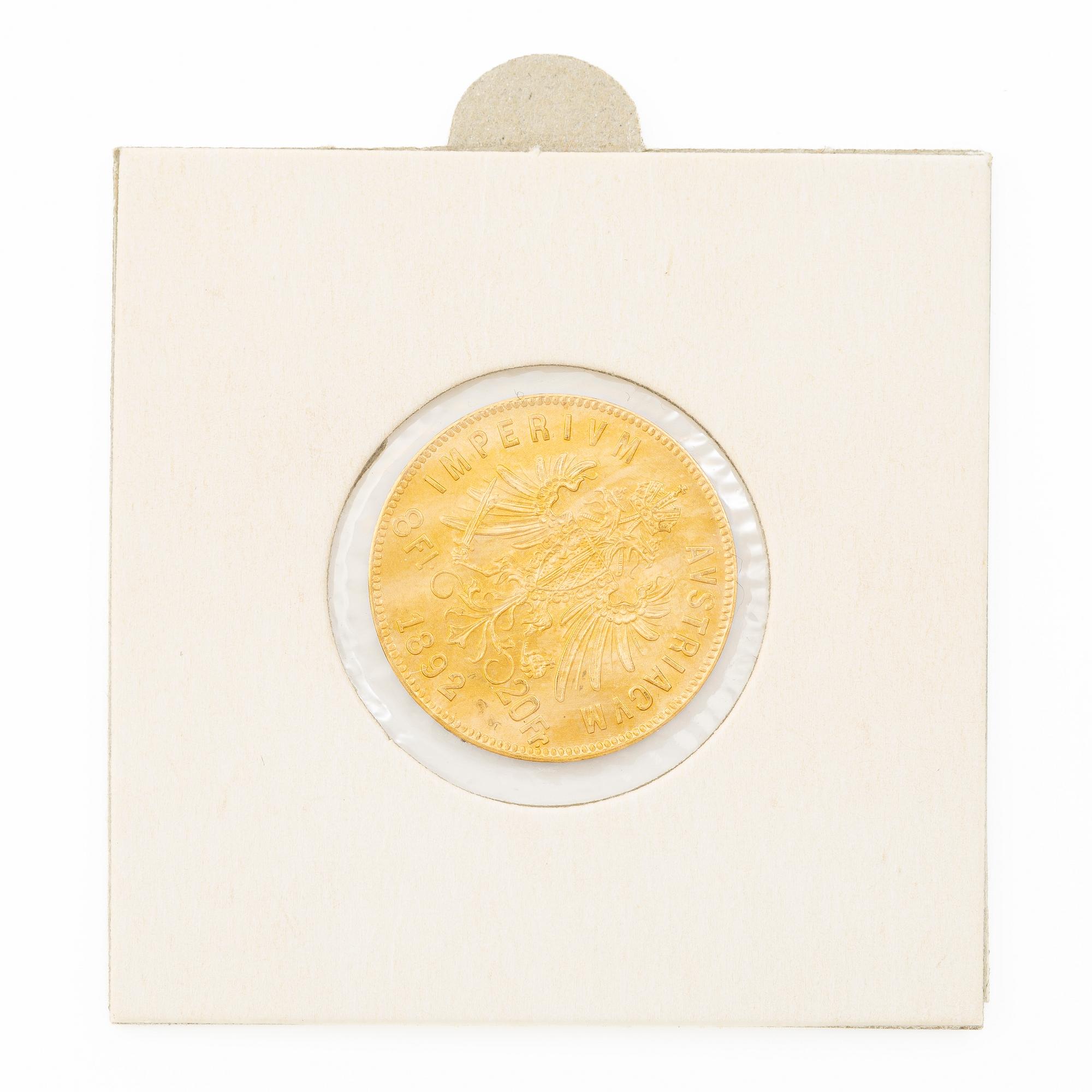 Guldmynt, Österrike, 8 Floriner 20 Franc, 1892.