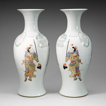 322. A pair of large Chinese famille rose vases, 20th Century with seal mark in red.