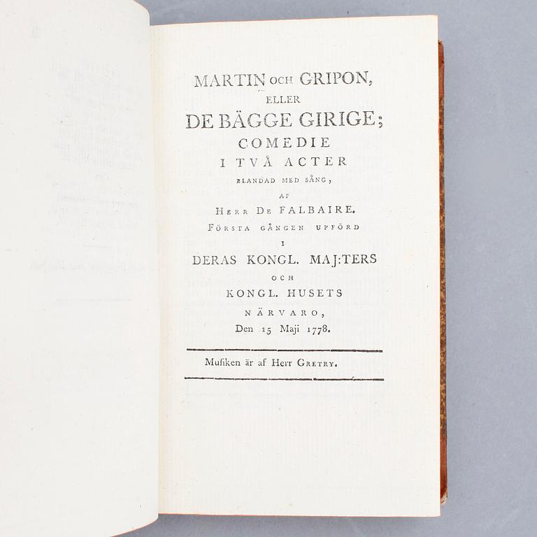 BOKVERK, 6 vol, "Kongl. Svenska Theatren", Stockholm 1778-85.