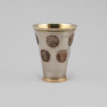 A Swedish 18th century parcel-gilt beaker, marks of Magnus Myrman, Norrköping (1706-1730).